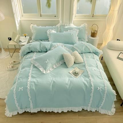 91家纺网 家纺一手货源 找家纺 （总）老K（美阁） 2023春夏新品纯色磨毛蝴蝶结韩版公主四件套