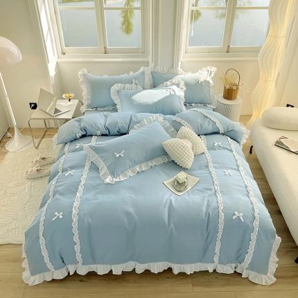 91家纺网 家纺一手货源 找家纺 （总）老K（美阁） 2023春夏新品纯色磨毛蝴蝶结韩版公主四件套