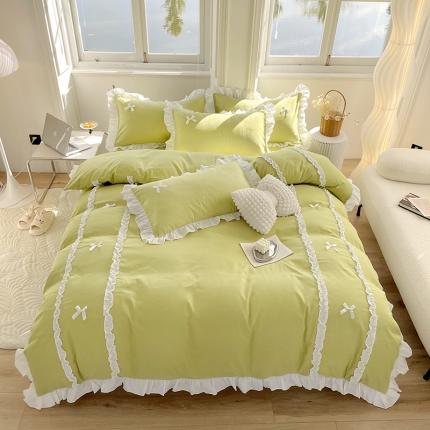 91家纺网 家纺一手货源 找家纺 （总）老K（美阁） 2023春夏新品纯色磨毛蝴蝶结韩版公主四件套