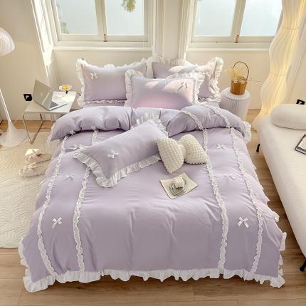 91家纺网 家纺一手货源 找家纺 （总）老K（美阁） 2023春夏新品纯色磨毛蝴蝶结韩版公主四件套