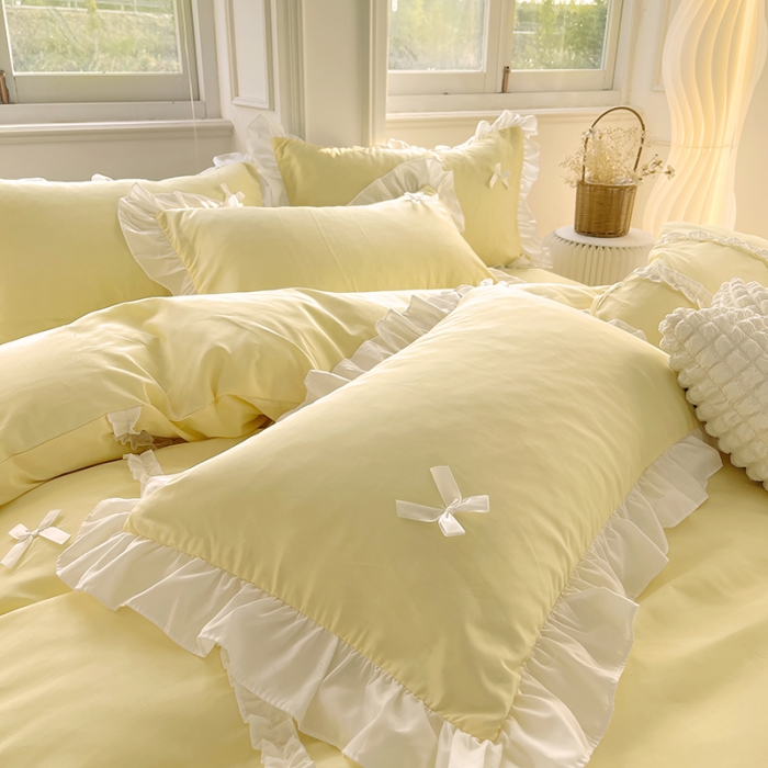 91家纺网 家纺一手货源 找家纺 （总）老K（美阁） 2023春夏新品纯色磨毛蝴蝶结韩版公主四件套