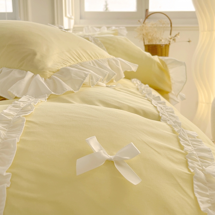 91家纺网 家纺一手货源 找家纺 （总）老K（美阁） 2023春夏新品纯色磨毛蝴蝶结韩版公主四件套