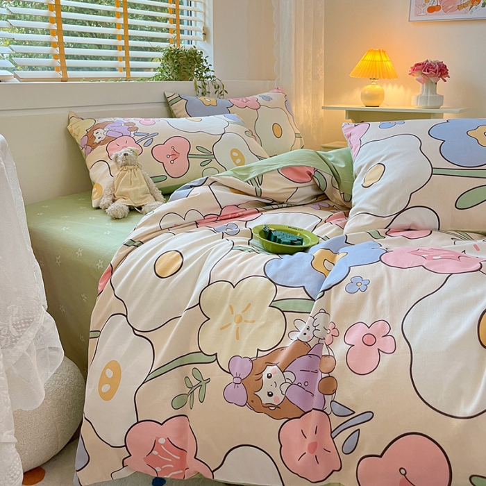 91家纺网 家纺一手货源 找家纺 金丝鸟 2023春夏新品40s全棉13070花卉四件套 花溪