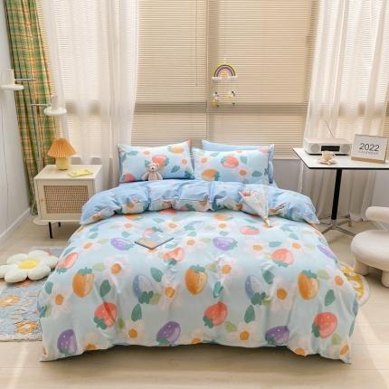 金丝鸟 2023春夏新品40s全棉13070花卉四件套 奶油草莓-蓝