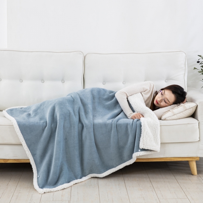 91家纺网 家纺一手货源 找家纺 舒梦琪 2023爆款冬季加厚绒毯披肩毯午睡毛毯 湖蓝