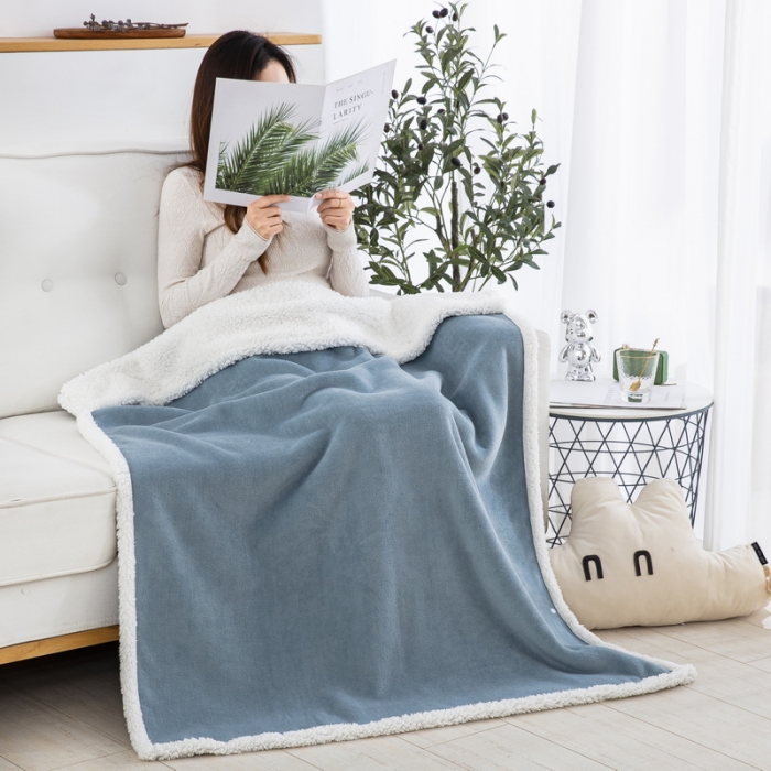 91家纺网 家纺一手货源 找家纺 舒梦琪 2023爆款冬季加厚绒毯披肩毯午睡毛毯 湖蓝