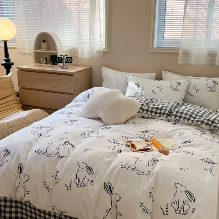 91家纺网 家纺一手货源 找家纺 时年 2023新款全棉小可爱系列四件套 星空兔