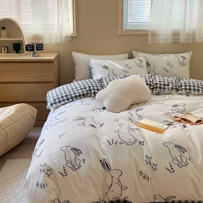 91家纺网 家纺一手货源 找家纺 时年 2023新款全棉小可爱系列四件套 星空兔