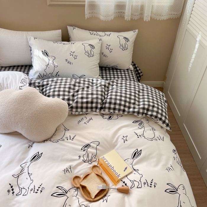 91家纺网 家纺一手货源 找家纺 时年 2023新款全棉小可爱系列四件套 星空兔