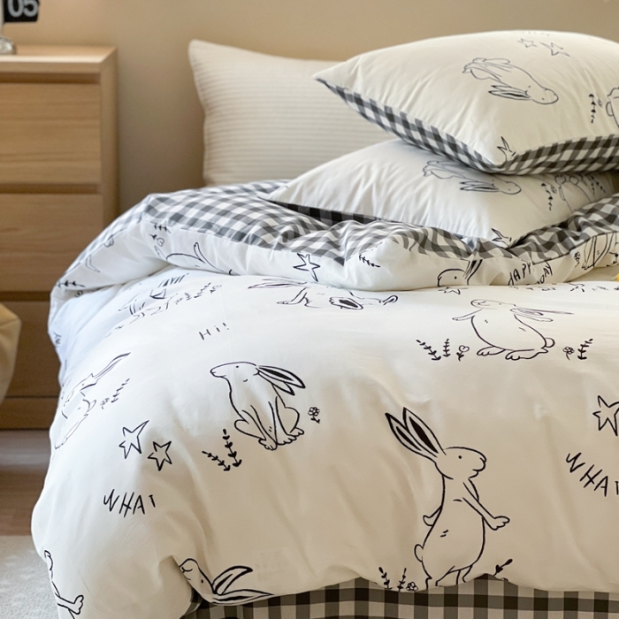 91家纺网 家纺一手货源 找家纺 时年 2023新款全棉小可爱系列四件套 星空兔