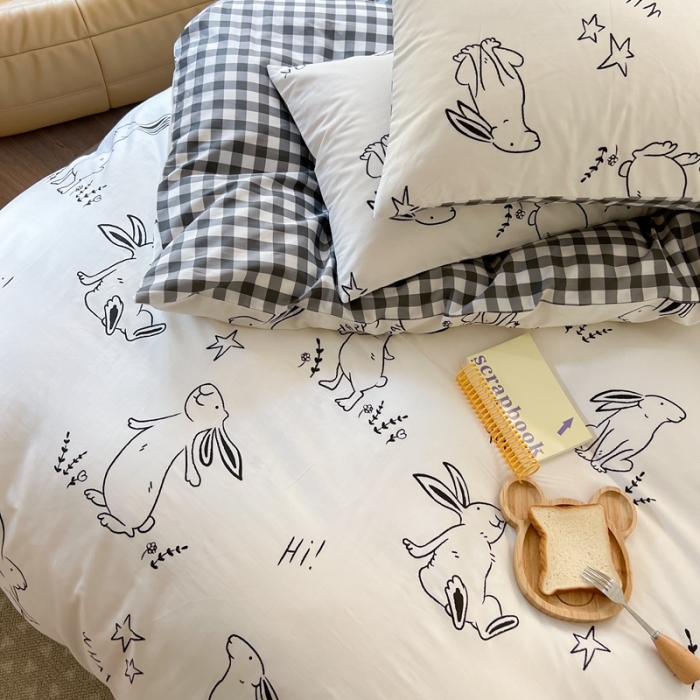 91家纺网 家纺一手货源 找家纺 时年 2023新款全棉小可爱系列四件套 星空兔