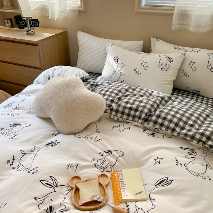 91家纺网 家纺一手货源 找家纺 时年 2023新款全棉小可爱系列四件套 星空兔