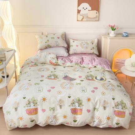 91家纺网 家纺一手货源 找家纺 感遇2022新款全棉印花四件套系列 爱心小兔