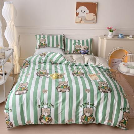 91家纺网 家纺一手货源 找家纺 感遇2022新款全棉印花四件套系列 绿条小熊