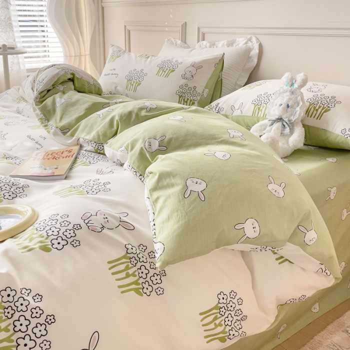 91家纺网 家纺一手货源 找家纺 感遇2022新款全棉印花四件套系列 丛林小兔