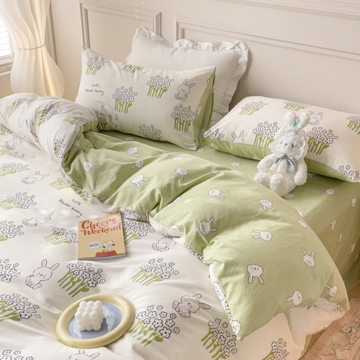 91家纺网 家纺一手货源 找家纺 感遇2022新款全棉印花四件套系列 丛林小兔