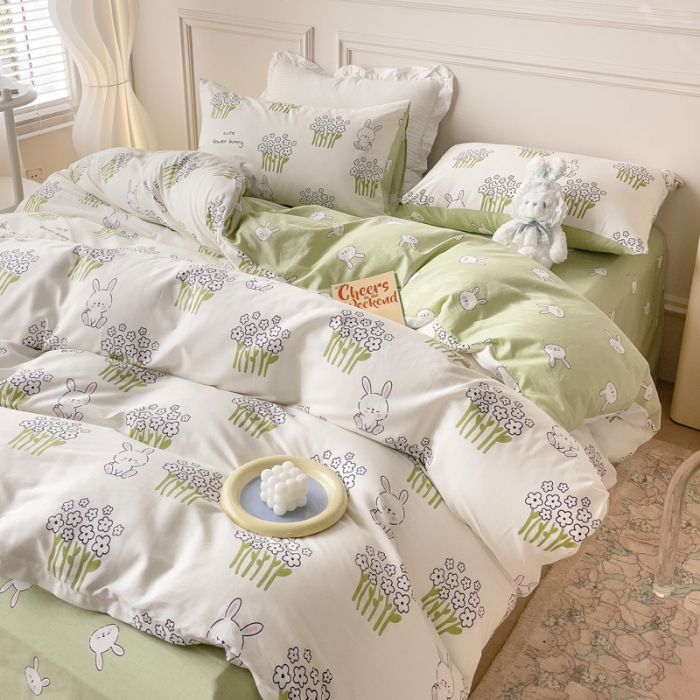 91家纺网 家纺一手货源 找家纺 感遇2022新款全棉印花四件套系列 丛林小兔