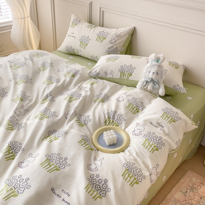 91家纺网 家纺一手货源 找家纺 感遇2022新款全棉印花四件套系列 丛林小兔