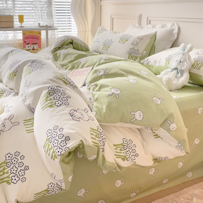 91家纺网 家纺一手货源 找家纺 感遇2022新款全棉印花四件套系列 丛林小兔