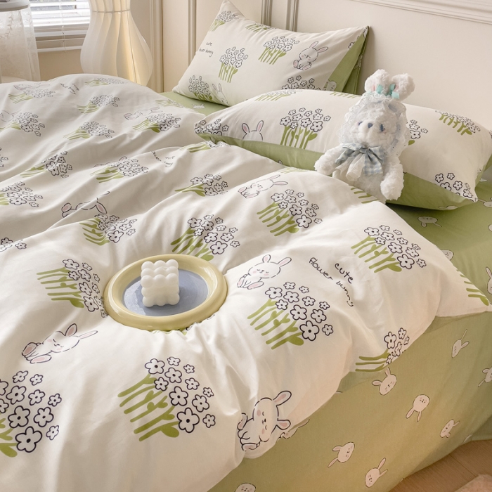 91家纺网 家纺一手货源 找家纺 感遇2022新款全棉印花四件套系列 丛林小兔