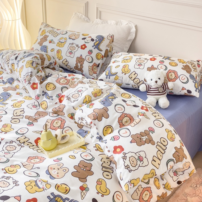 91家纺网 家纺一手货源 找家纺 感遇2022新款全棉印花四件套系列 动物园蓝