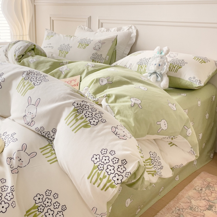 91家纺网 家纺一手货源 找家纺 感遇2022新款全棉印花四件套系列 丛林小兔