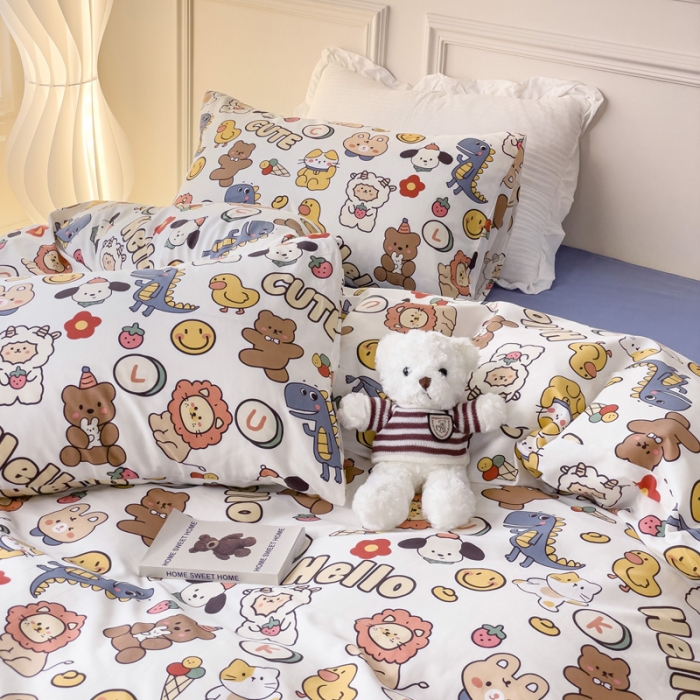 91家纺网 家纺一手货源 找家纺 感遇2022新款全棉印花四件套系列 动物园蓝