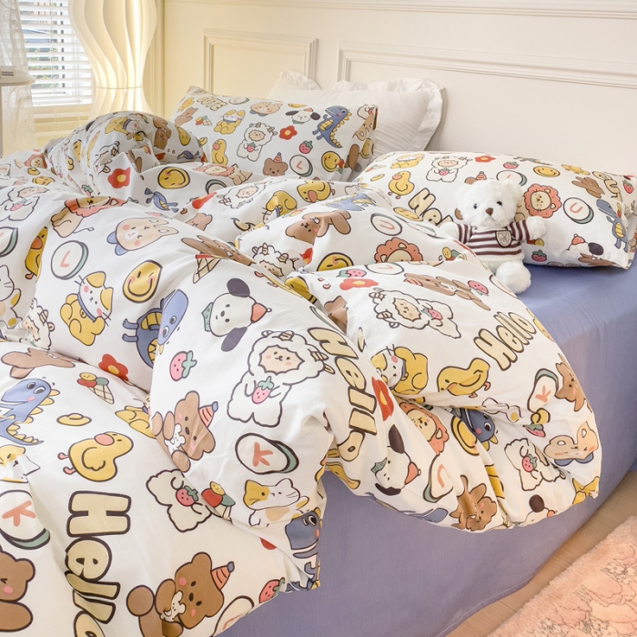 91家纺网 家纺一手货源 找家纺 感遇2022新款全棉印花四件套系列 动物园蓝