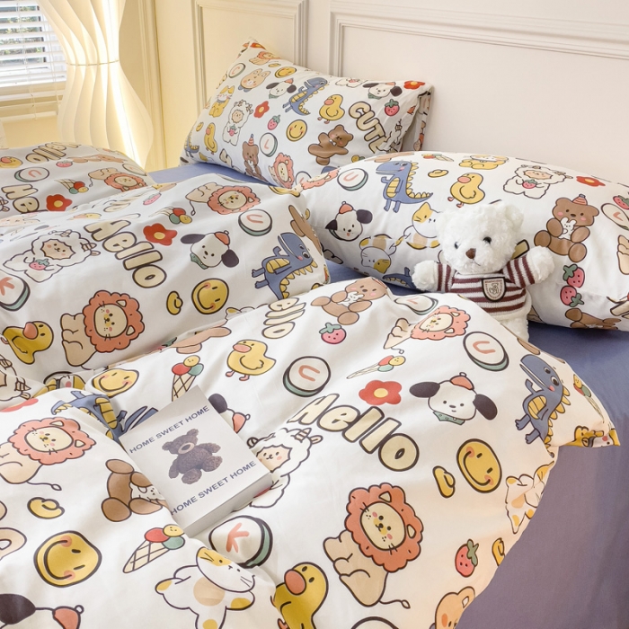 91家纺网 家纺一手货源 找家纺 感遇2022新款全棉印花四件套系列 动物园蓝