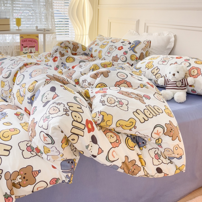 91家纺网 家纺一手货源 找家纺 感遇2022新款全棉印花四件套系列 动物园蓝