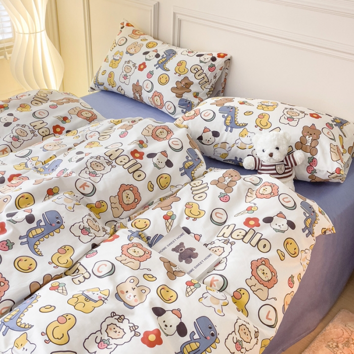 91家纺网 家纺一手货源 找家纺 感遇2022新款全棉印花四件套系列 动物园蓝