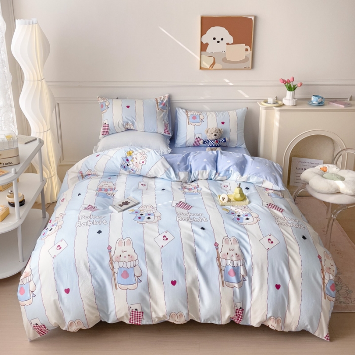 91家纺网 家纺一手货源 找家纺 感遇2022新款全棉印花四件套系列 扑克小兔