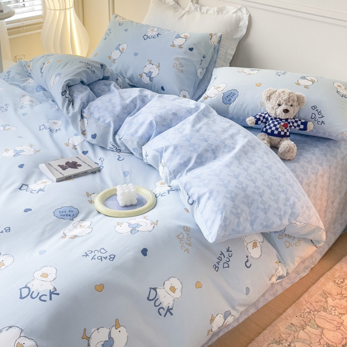 91家纺网 家纺一手货源 找家纺 感遇2022新款全棉印花四件套系列 萌萌鸭