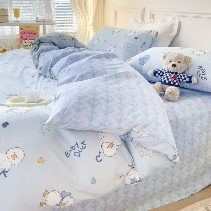 91家纺网 家纺一手货源 找家纺 感遇2022新款全棉印花四件套系列 萌萌鸭