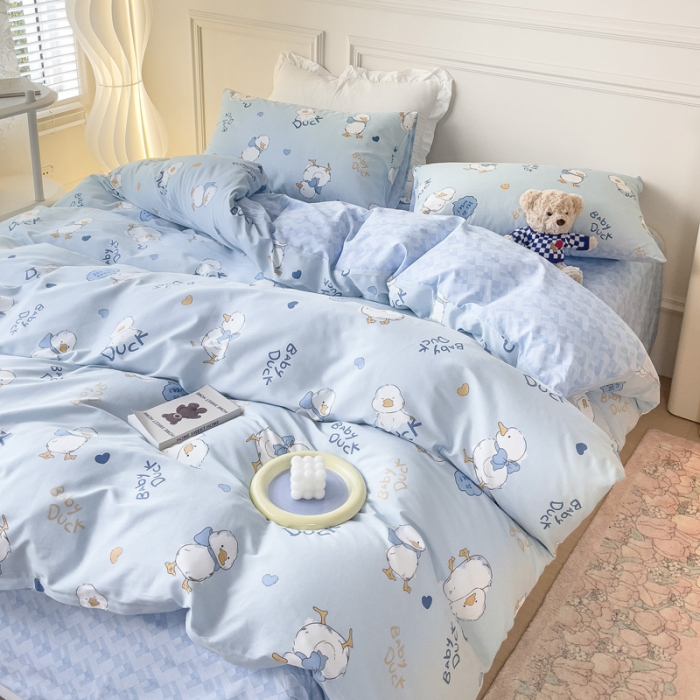 91家纺网 家纺一手货源 找家纺 感遇2022新款全棉印花四件套系列 萌萌鸭