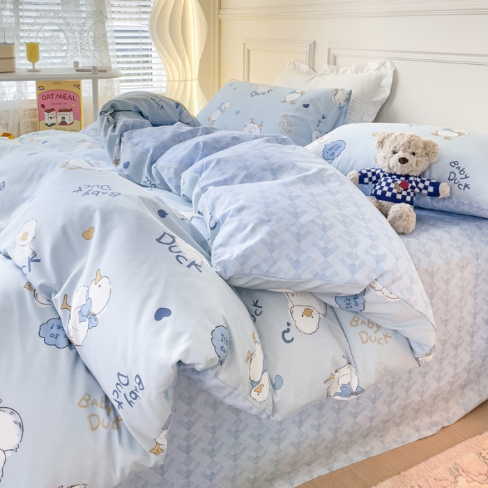 91家纺网 家纺一手货源 找家纺 感遇2022新款全棉印花四件套系列 萌萌鸭