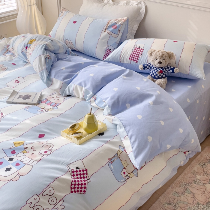 91家纺网 家纺一手货源 找家纺 感遇2022新款全棉印花四件套系列 扑克小兔