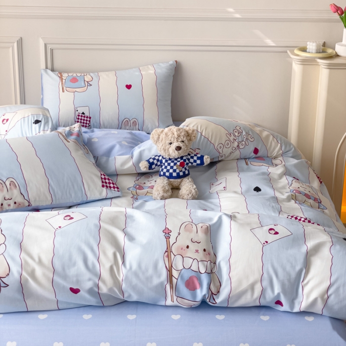 91家纺网 家纺一手货源 找家纺 感遇2022新款全棉印花四件套系列 扑克小兔