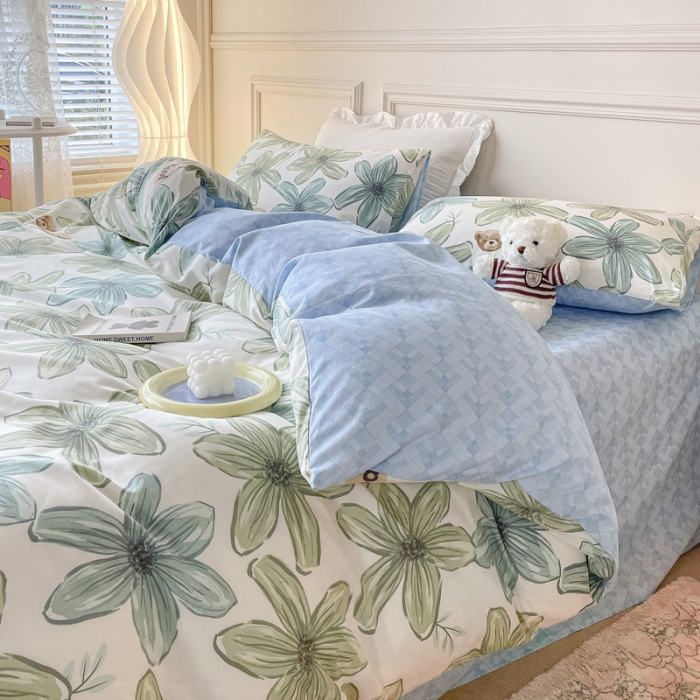 91家纺网 家纺一手货源 找家纺 感遇2022新款全棉印花四件套系列 青石绿小熊