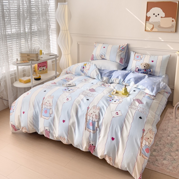 91家纺网 家纺一手货源 找家纺 感遇2022新款全棉印花四件套系列 扑克小兔