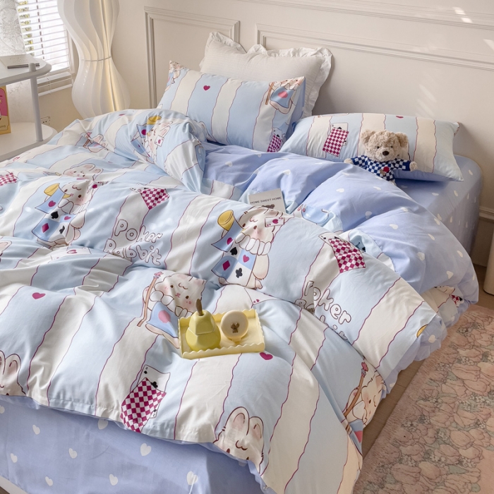 91家纺网 家纺一手货源 找家纺 感遇2022新款全棉印花四件套系列 扑克小兔