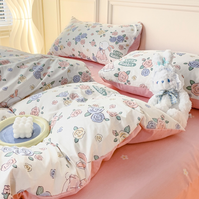 91家纺网 家纺一手货源 找家纺 感遇2022新款全棉印花四件套系列 兔公主