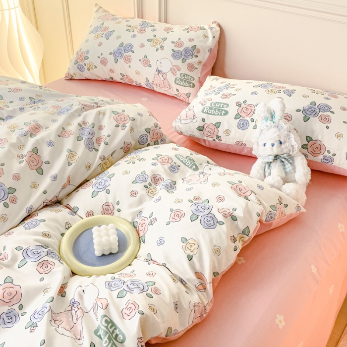 91家纺网 家纺一手货源 找家纺 感遇2022新款全棉印花四件套系列 兔公主