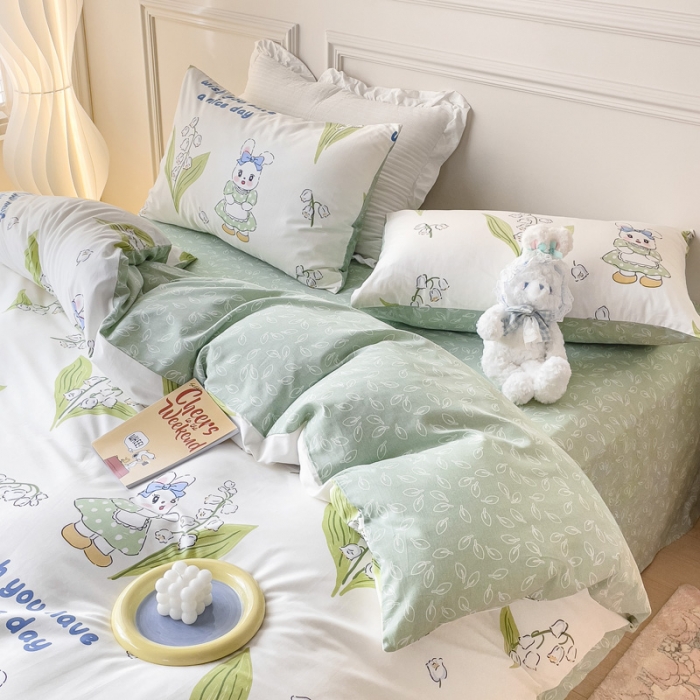 91家纺网 家纺一手货源 找家纺 感遇2022新款全棉印花四件套系列 围裙小兔