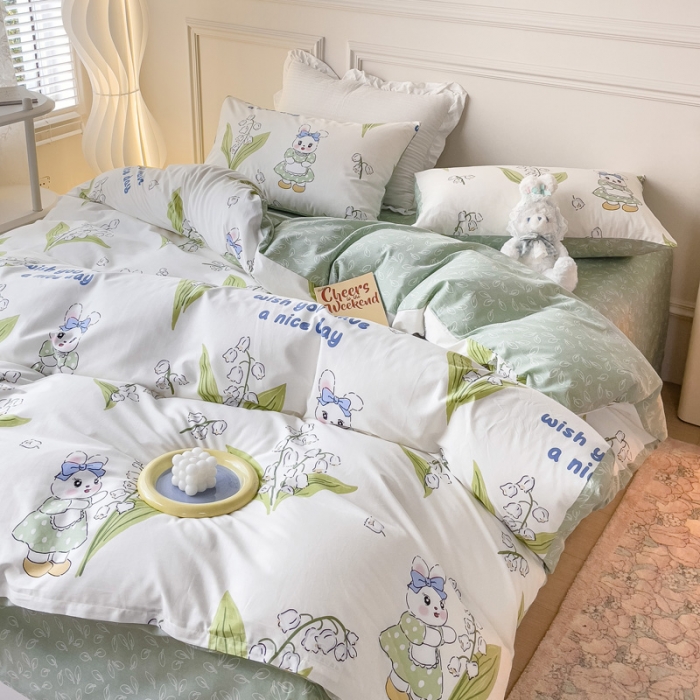 91家纺网 家纺一手货源 找家纺 感遇2022新款全棉印花四件套系列 围裙小兔