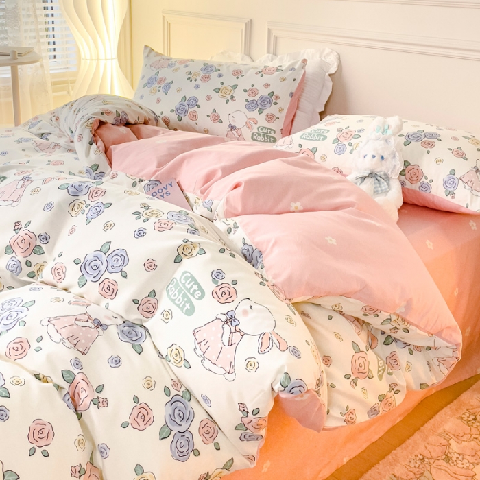 91家纺网 家纺一手货源 找家纺 感遇2022新款全棉印花四件套系列 兔公主