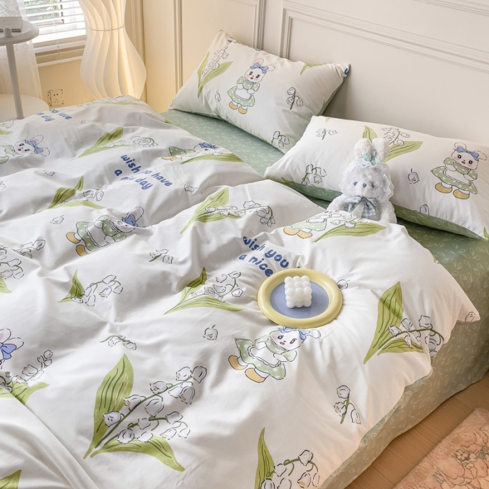 91家纺网 家纺一手货源 找家纺 感遇2022新款全棉印花四件套系列 围裙小兔