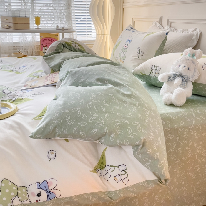 91家纺网 家纺一手货源 找家纺 感遇2022新款全棉印花四件套系列 围裙小兔