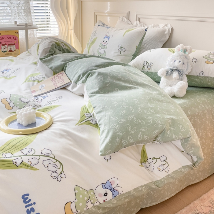 91家纺网 家纺一手货源 找家纺 感遇2022新款全棉印花四件套系列 围裙小兔