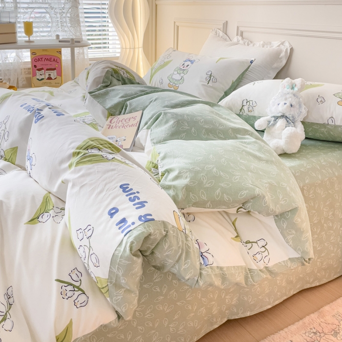 91家纺网 家纺一手货源 找家纺 感遇2022新款全棉印花四件套系列 围裙小兔